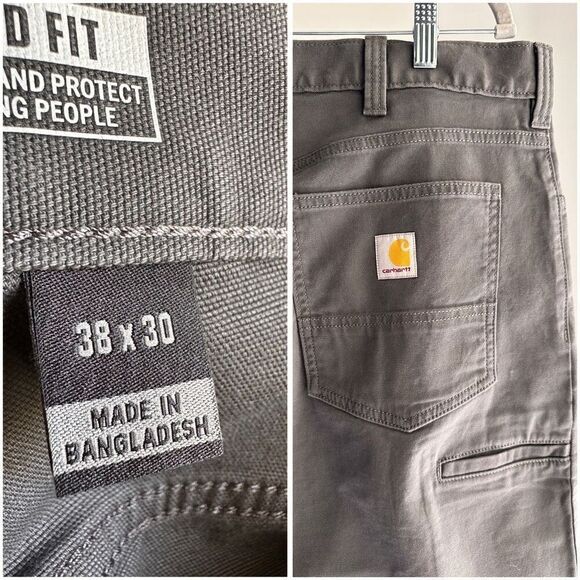 Carhartt Rugged Flex Relaxed Fit Canvas 5-Pocket Work Pant, Grey, W38 x L30 - Picture 2 of 4